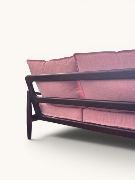 Danish Vintage 3-Seater Sofa With New Cushions – Textile, Wood (photo 7 of 11)