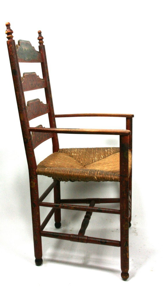 Image 1 of Fauteuil ancien Hindelooper à décor de paysage peint — art populaire frison — vers 1780-1850