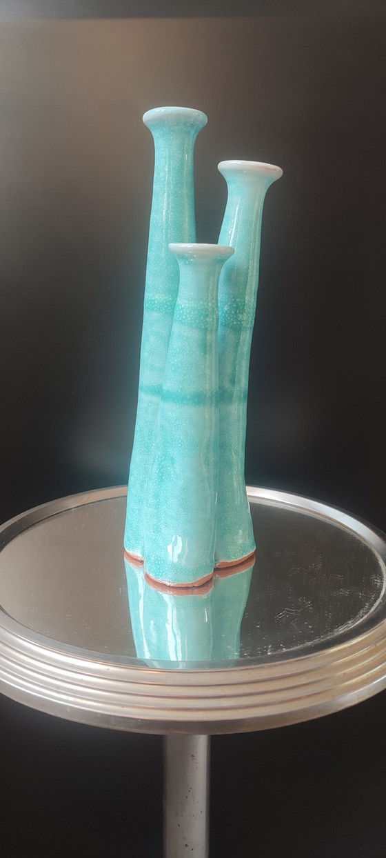 Orgel" Dreifach-Soliflore-Vase aus handgefertigter Keramik – Terre cuite émaillée, Vasen, Ceramic (photo 9 of 10)