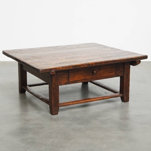 Square antique Southern European coffee table from early 19th century