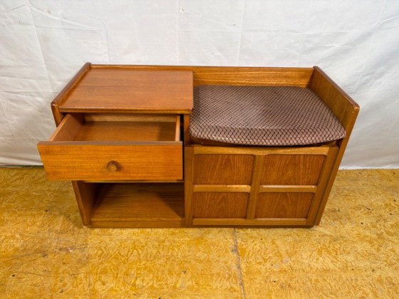 Image 1 of Mid-century retro vintage teak telephone seat by Nathan 1960–1970.    Stylish utility|iconic british design|functional storage
