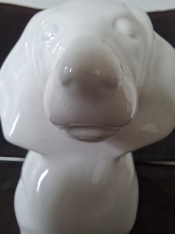 Image 1 of Vintage Italian Ceramic Dachshund – 1980s – White Glaze (22cm)