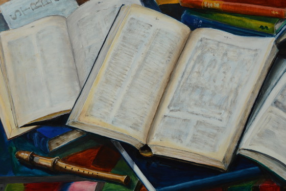 Image 1 of Peinture à l'huile de Joop Serno "Nature morte avec des livres".