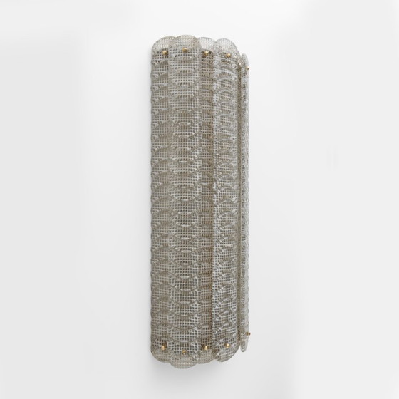 Image 1 of Paire d'appliques murales italiennes en verre de Murano de style moderne du milieu du siècle, modèle « Reticello », années 1990