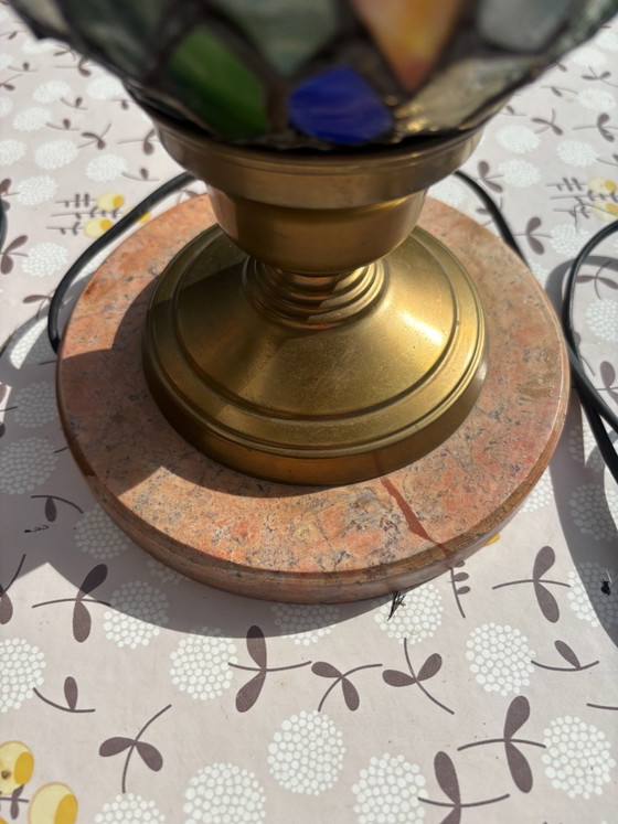 2 Tiffany Table lamps – tifanny, Glass, Marble (photo 4 of 5)