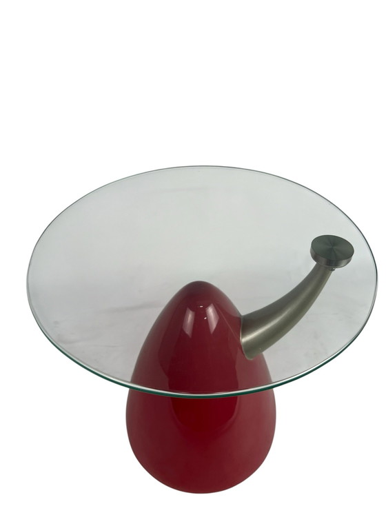 Side tables - Mid century red lava accent, Glass, Metal (photo 5 of 5)