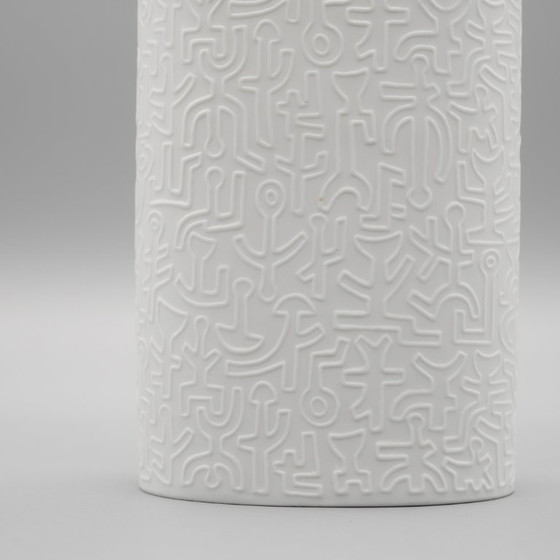 Image 1 of Rare Cuno Fischer HUTSCHENREUTHER Bisque Porcelain Vase Keith Haring Art Relief