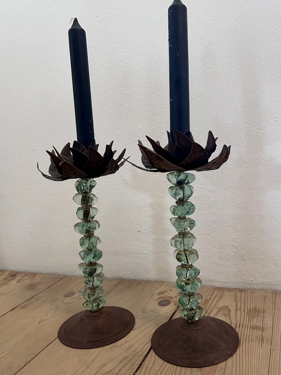 Image 1 of Set aus zwei Kerzenständern, Lotusblume