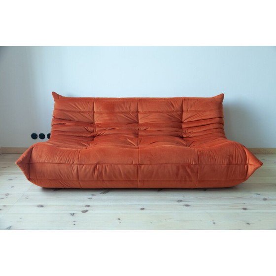 Image 1 of Ensemble salon vintage Togo en velours orange par Michel Ducaroy pour Ligne Roset, France 1970