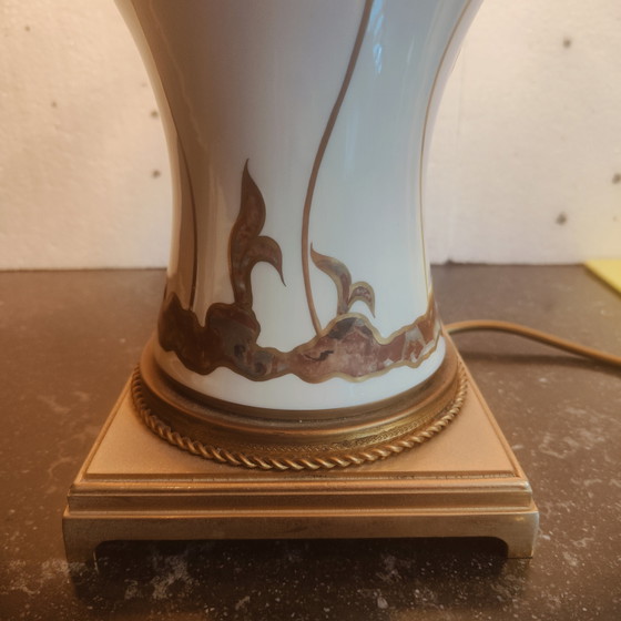 Image 1 of Giulia Mangani porcelain lamp chinoiserie decor with flowers, 1950's ca, Italian