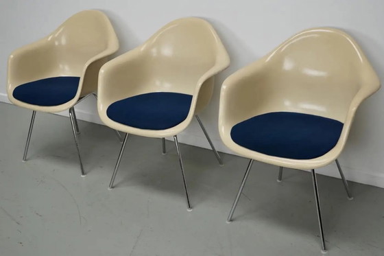 Image 1 of Set di tre poltrone DAX in fibra di vetro color pergamena, Eames per Herman Miller / Vitra