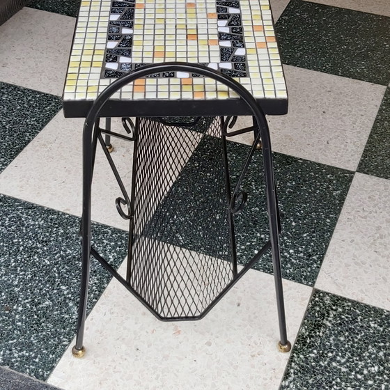 Image 1 of Vintage Mosaic Side Table in Wrought Iron and Ceramic