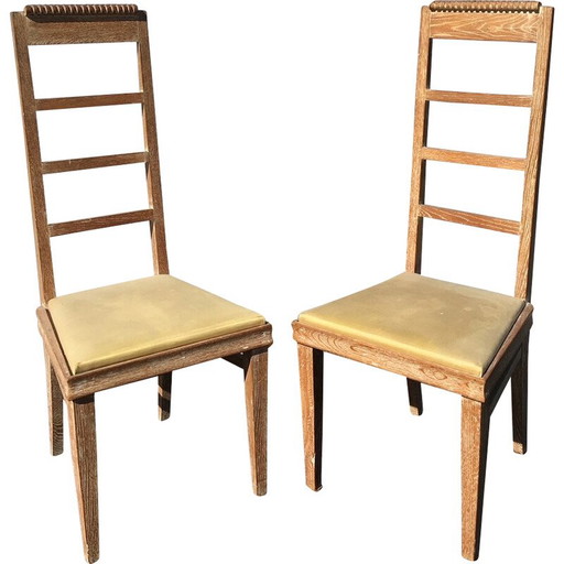 Vintage ceruse oakwood chairs, 1950