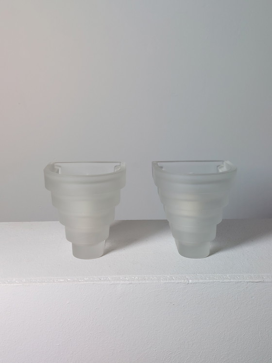 Image 1 of Coppia di lampade da parete a più livelli, vetro smerigliato, anni '80, E14, Art Déco Revival