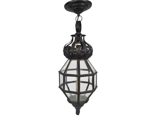 Art Deco Stil - achteckige Laternen-Pendelleuchte - Kupfer - Glas - Frankreich - 1930er