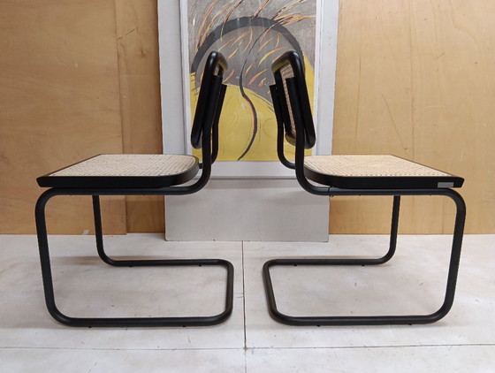 Image 1 of ALIVARMVSEVM 104. SET of 2 CESCA B32 Chairs (NEW) in Black Frame Limited Edition 