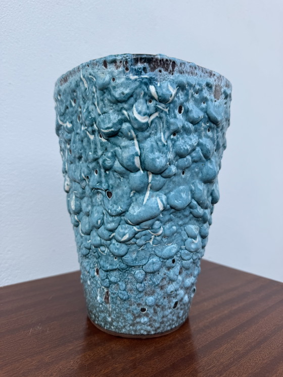 Image 1 of Vase céramique écume bleu années 60