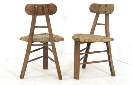 Image 1 of Set of 2 brutalist tripod vintage chairs