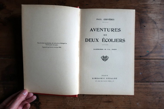 Image 1 of Antique French Book "Aventures de Deux Écoliers" by Paul Cerville, 1925 – Art Deco – School Prize – 2C45