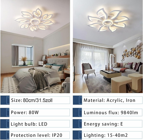 Dimmbare LED-Blumen-Deckenleuchte 80 cm Weiß, Deckenleuchten, Modern (Foto 4 von 16)