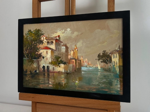 Original Oil Painting Evening City Landscape Romantic evening in Venice