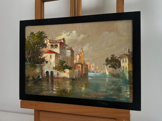 Image 1 of Original Oil Painting Evening City Landscape Romantic evening in Venice