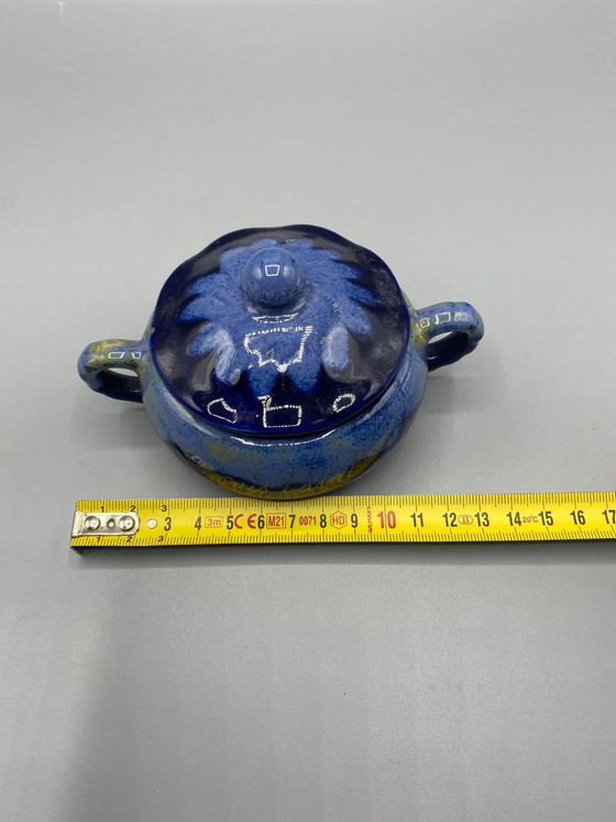 Cobalt blue ceramic decorative pot, Saint-Genis-Laval souvenir, golden inscription – Crockery (photo 5 of 5)
