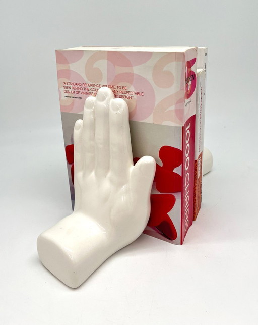 Vintage keramische handvormige boekensteunen – Sculpturaal Europees design uit de jaren 70 (set van 2)