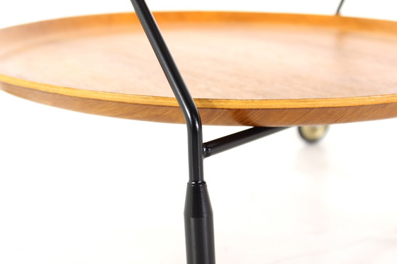Image 1 of Almost As New, Jie Gantofta Mid-Century String Serving Trolley / Tea Trolley, Sweden, Teak, Steel Leather, Completely Restored!