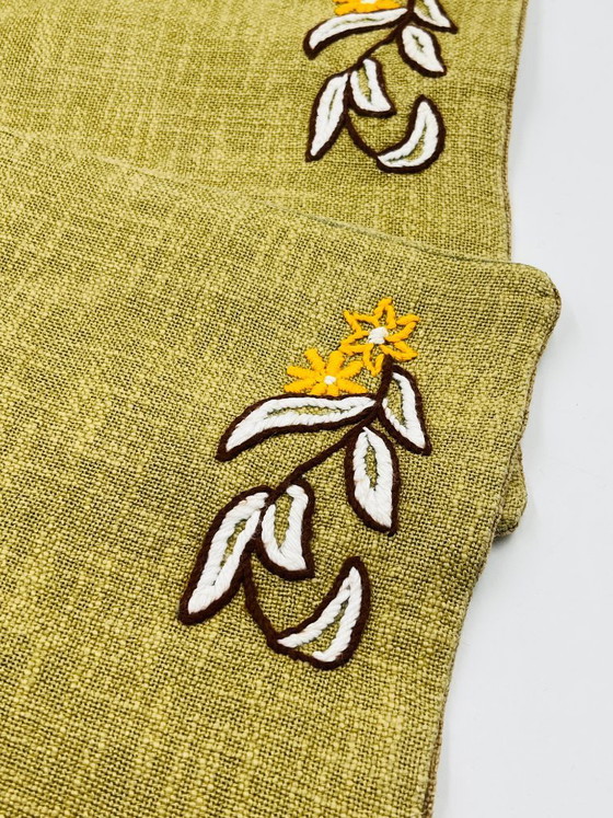 Image 1 of Set of 4 vintage embroidered burlap placemats