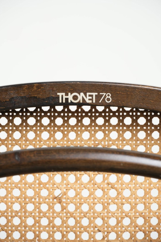 6x Original Vintage Thonet Long John Design Dining Chair / Bistro Chair With Webbing – Wood, Klassiek (photo 17 of 17)