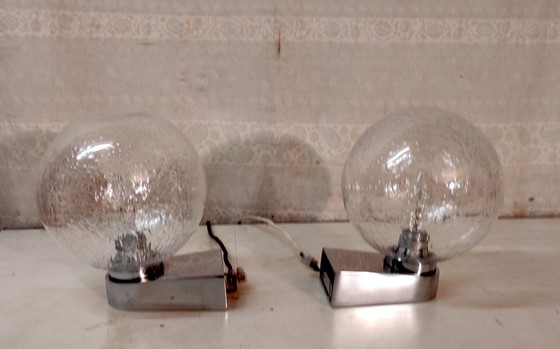 Image 1 of Designer-Wandleuchten aus verchromtem Metall und gewölbtem Glas von Keuco – 1960er/70er Jahre