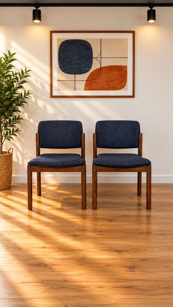 8 sedie da pranzo Kush+co vintage design scandinavo, Tessile, Legno, Blu (foto 9 di 11)