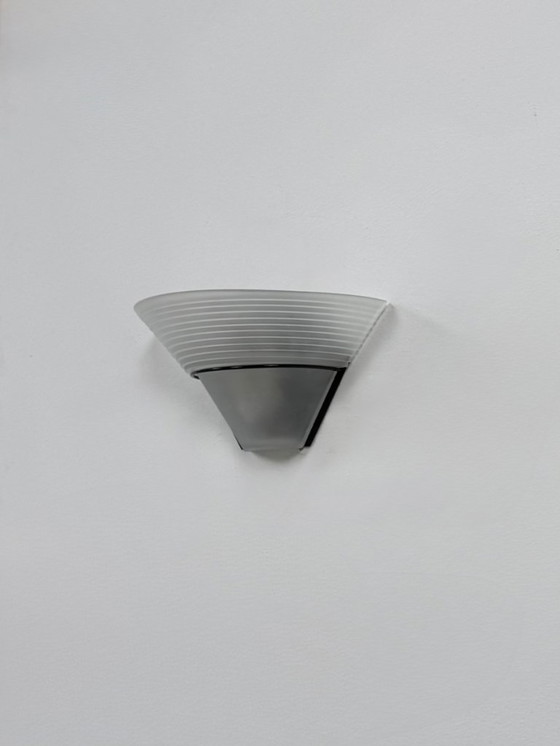 Image 1 of Sandblasted glass and black metal wall light, Italy 1980