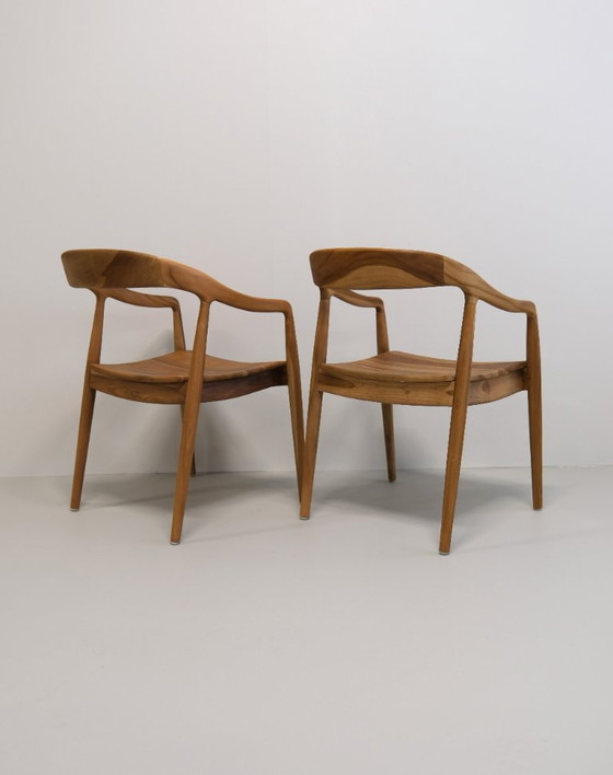 Image 1 of Set mit 6 handgefertigten Designer-Esszimmerstühlen aus massivem Teakholz