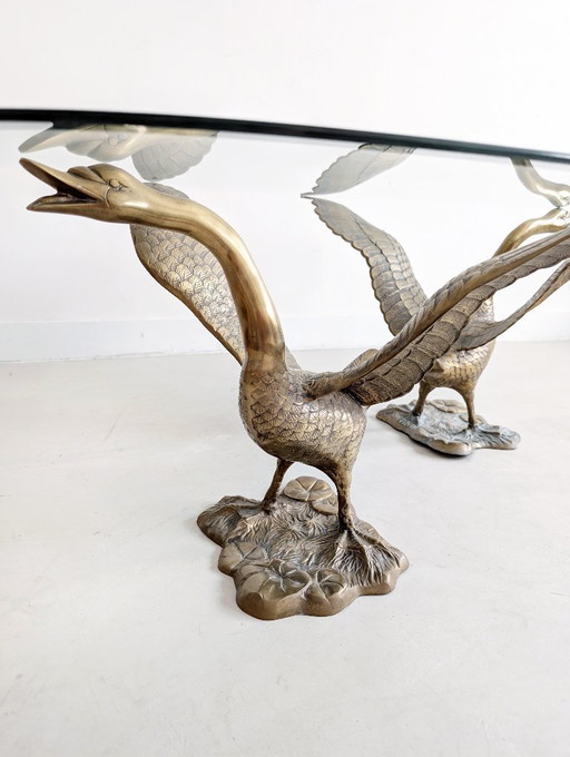 French Brass Swan Coffee Table 1970s