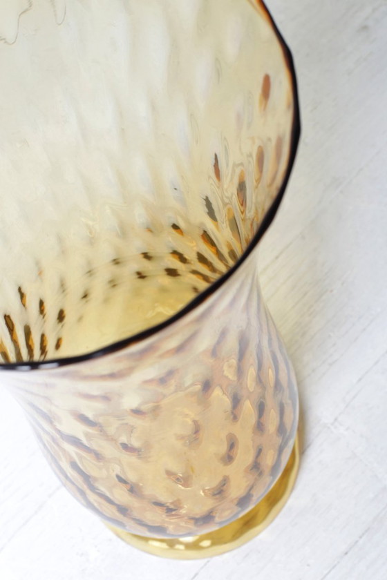 Image 1 of Mid-century Large Stylish Amber Glass Flower Vase / Empoli / Italy / 1970s