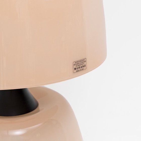 Pair of Italian Murano Glass Table Lamps in Blush Pink with Brass Details (photo 5 of 7)