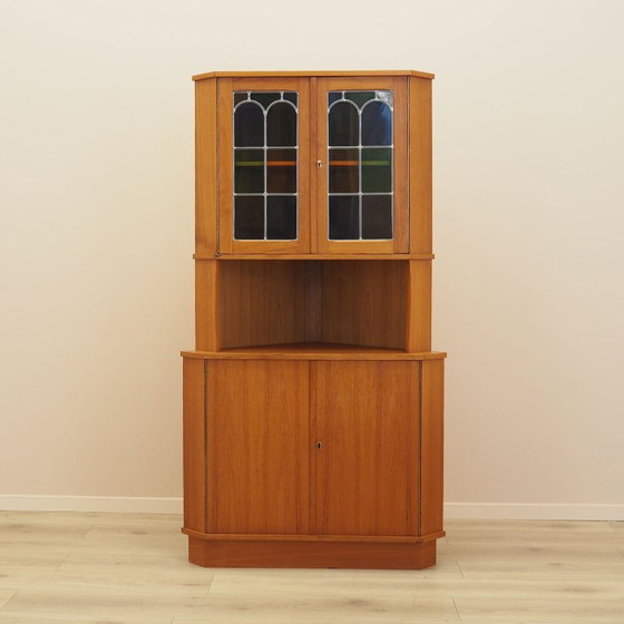 Danish Teak Corner Display Cabinet From The 1960s With Leaded Glass Doors – Wood (photo 2 of 15)