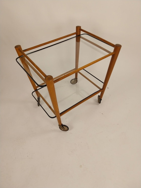 1 x 1950s Coja Culemborg bar cart with original glass., Metal, Black (photo 4 of 6)