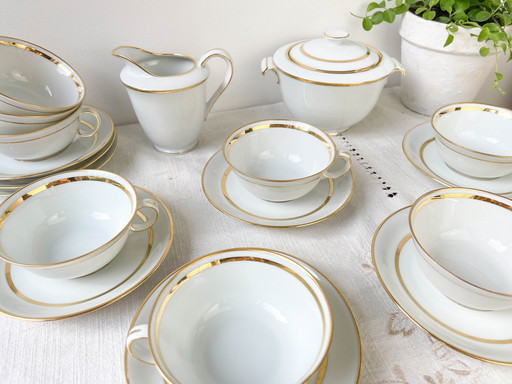 Bernardaud & Cie Limoges France Blanche Doré Vintage Porcelain Tea/Coffee Set