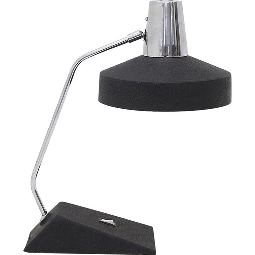 Lámpara de mesa vintage en metal cromado y pintado en negro para Seminara, Italia 1960