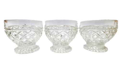 Set di 3 bicchieri in vetro taglio diamante in cristallo vintage, altezza 8 cm e diametro 8,5 cm