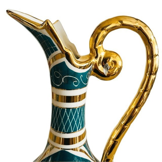 Image 1 of Vintage hand-painted Baroque floral vase H. Bequet jug 35 cm 1950s