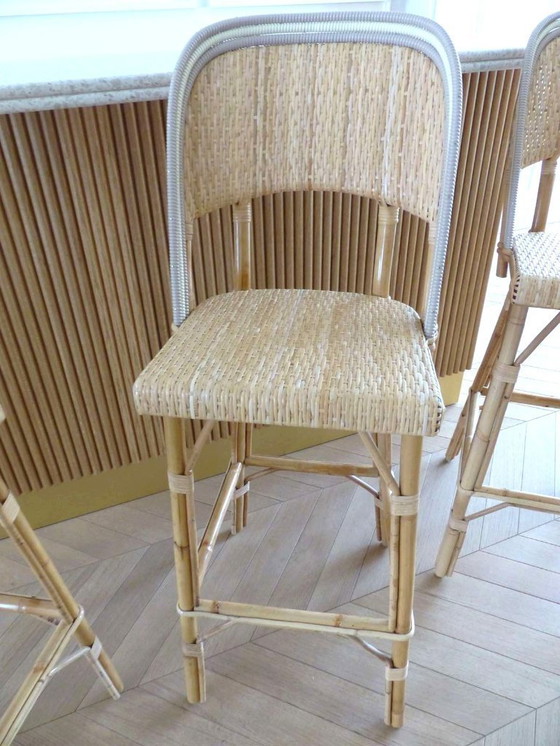 Image 1 of Set van 3 Maison Louis Drucker bistrostoelen in licht Manila-rotan.