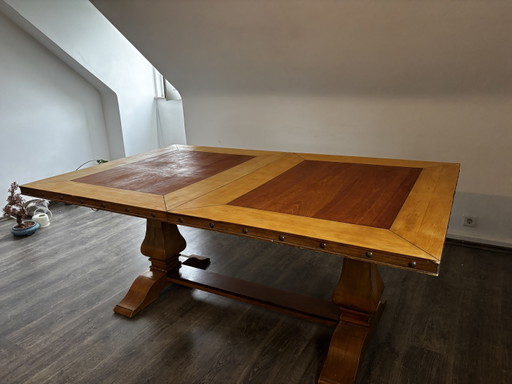Gran mesa de monasterio/refectorio de estilo antiguo con extensión de hasta 244 cm. – eettafels, Wood