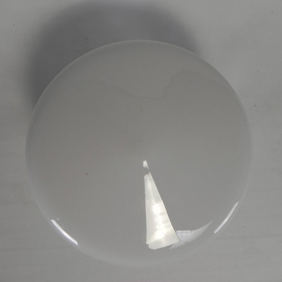 Art Deco ceiling light with round opaline shade, 1930s, Glass, Aluminium, White (photo 4 of 11)