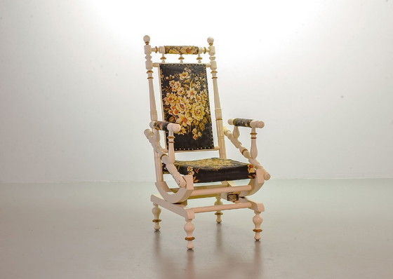 Image 1 of Sedia a dondolo vintage Dexter in stile vittoriano con piattaforma e molle a spirale. USA, anni '50.