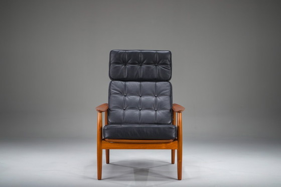 Image 1 of  Mid Century Modern FD 164 fauteuil in teak en zwart leer van Arne Vodder voor Cado, Denemarken, 1960