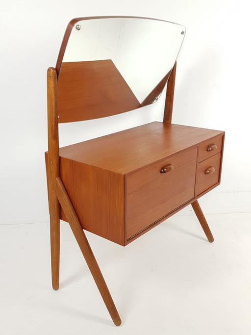Tocador danés antiguo de teca con espejo. – kaptafels, Wood